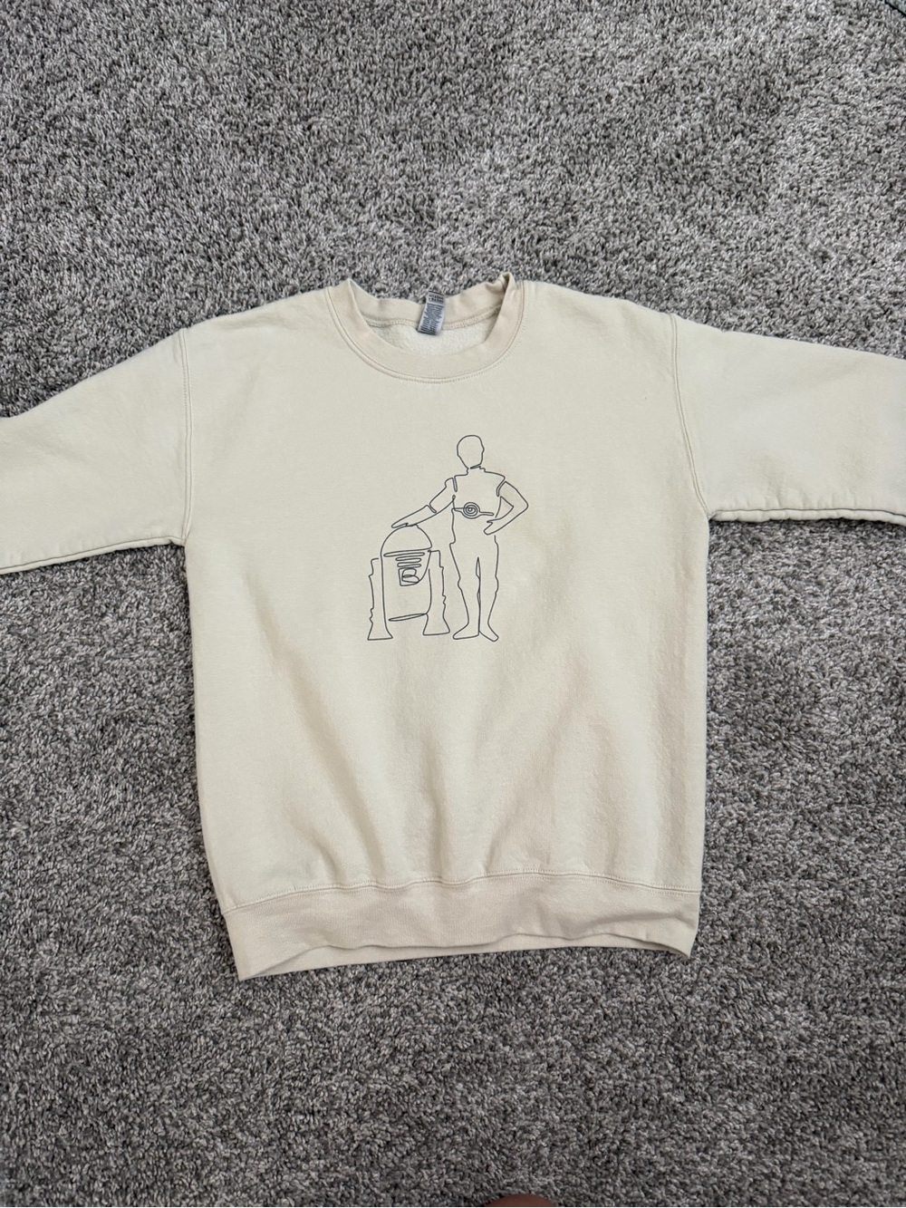 Star Wars C3P0 R2D2 line art lucasfilm crewneck sweatshirt small